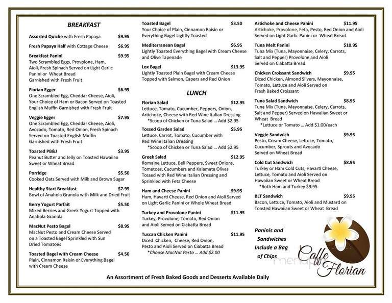 Caffe Florian - Kealakekua, HI menu_pic