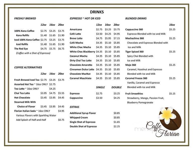 Caffe Florian - Kealakekua, HI menu_pic