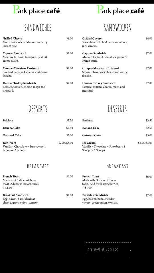 Park Place Coffee - Portland, OR menu_pic