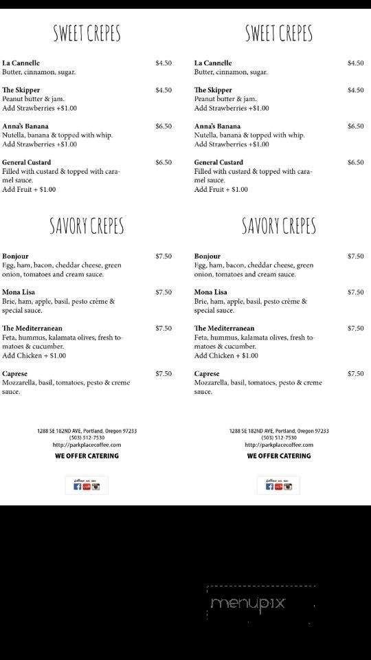 Park Place Coffee - Portland, OR menu_pic