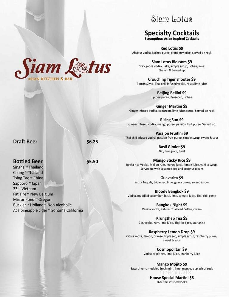 Siam Lotus Asian Kitchen & Bar - Beaverton, OR menu_pic