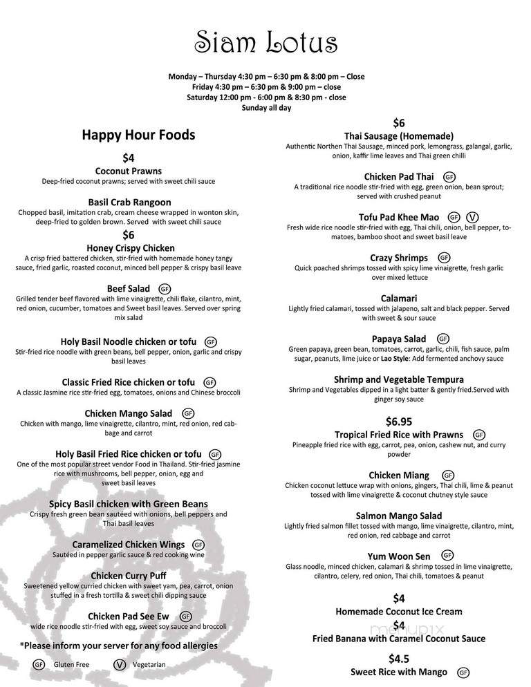 Siam Lotus Asian Kitchen & Bar - Beaverton, OR menu_pic