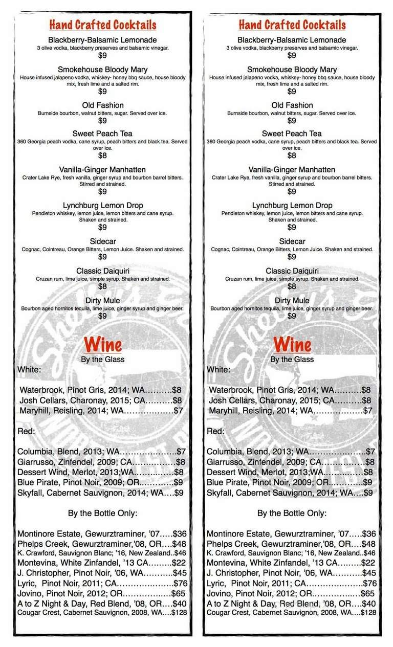 Shelby's - Washougal, WA menu_pic