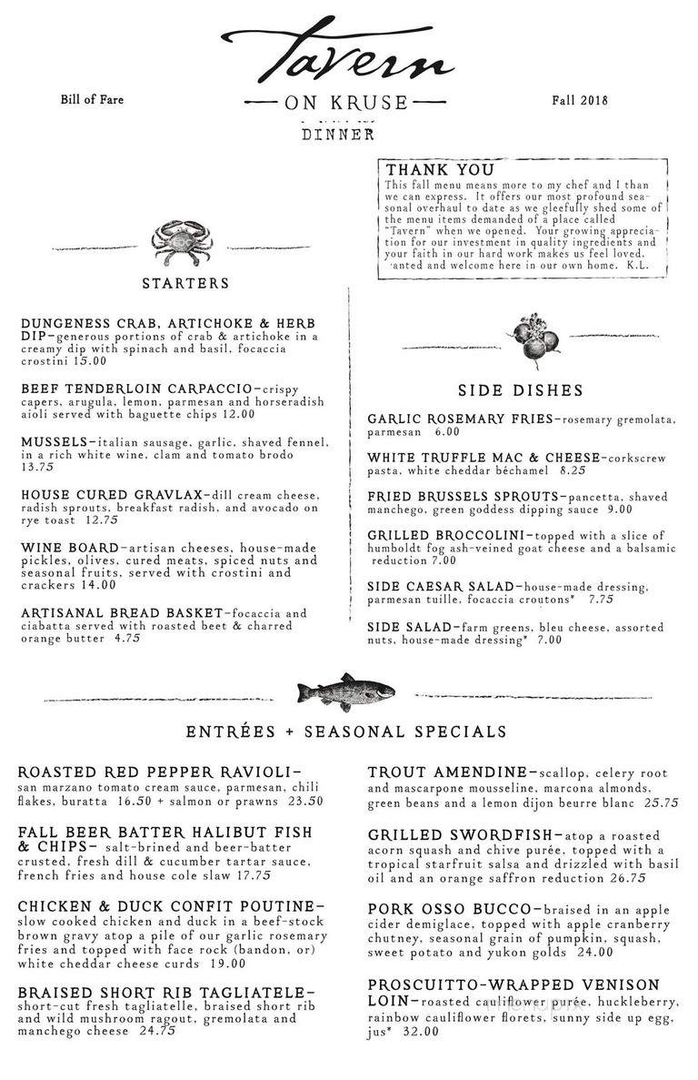 Tavern on Kruse - Lake Oswego, OR menu_pic