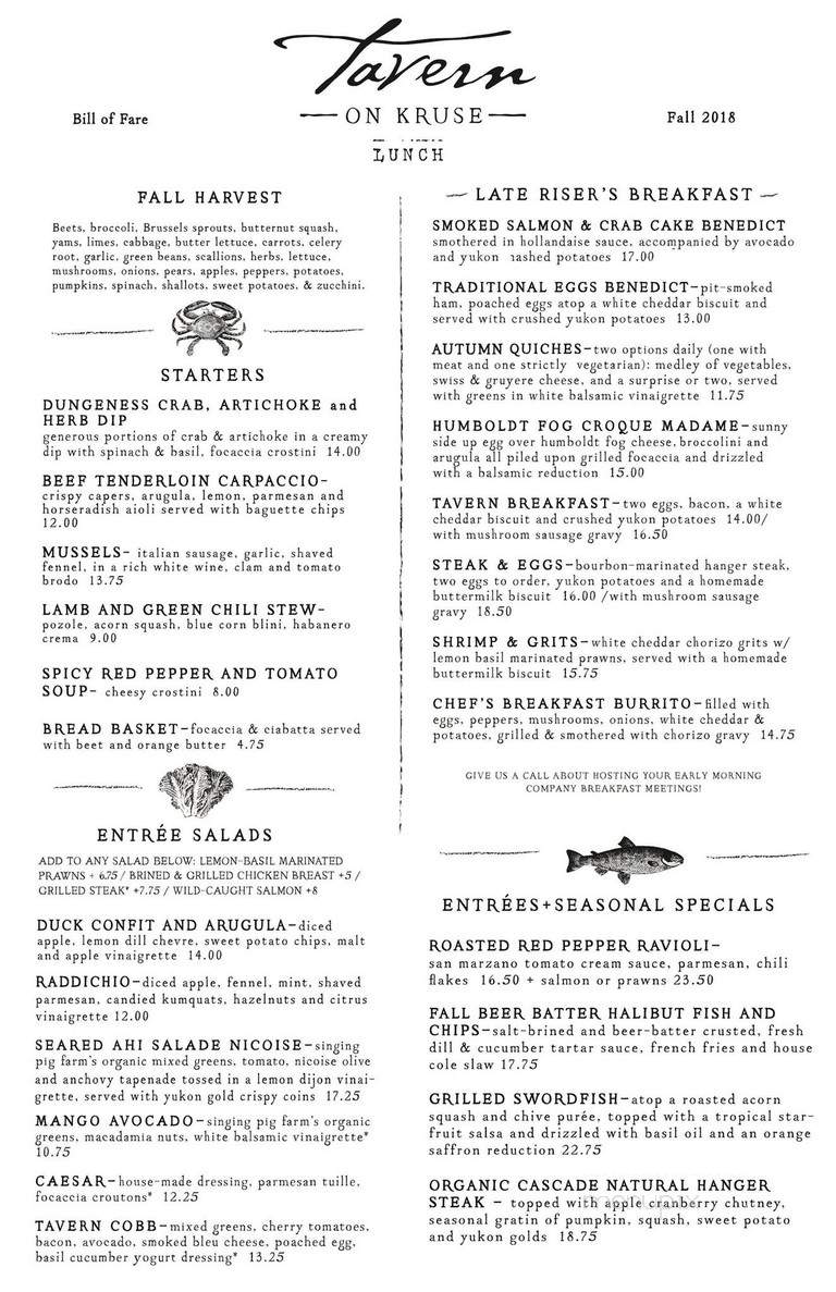 Tavern on Kruse - Lake Oswego, OR menu_pic