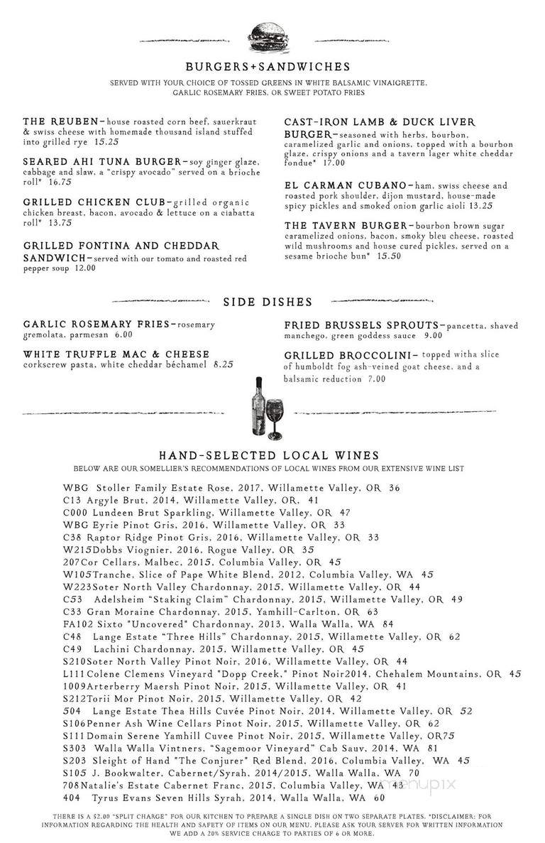 Tavern on Kruse - Lake Oswego, OR menu_pic