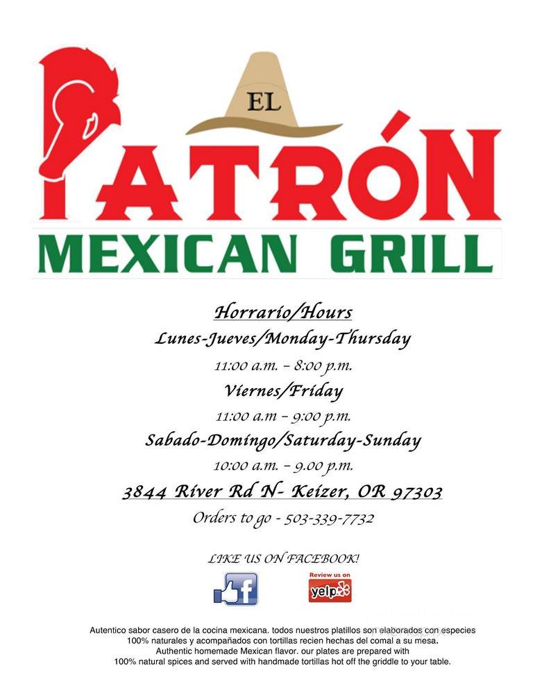 El Patron Mexican grill - Keizer, OR menu_pic