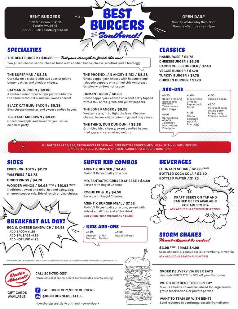 Bent Burgers - Seattle, WA menu_pic