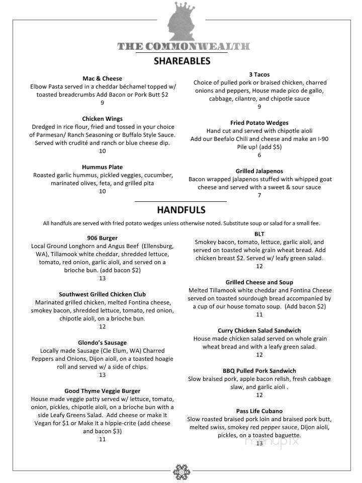 The Commonwealth - Snoqualmie, WA menu_pic