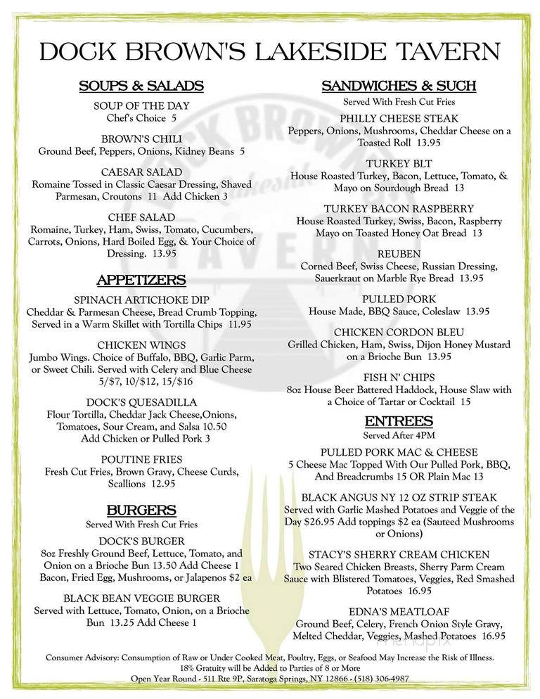 Dock Brown's - Saratoga Springs, NY menu_pic