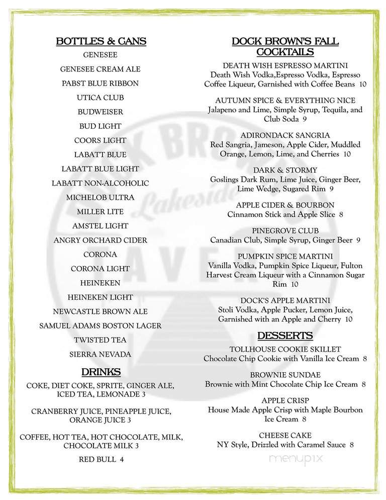 Dock Brown's - Saratoga Springs, NY menu_pic