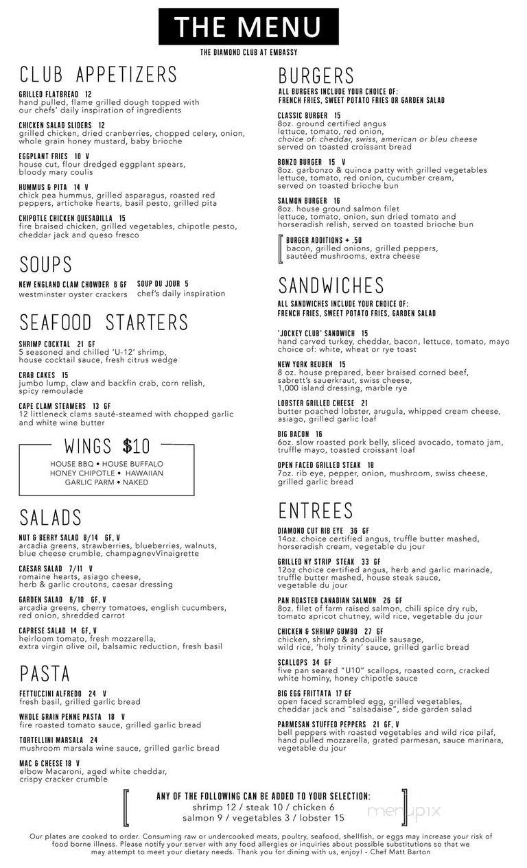 Diamond Club Grill - Saratoga Springs, NY menu_pic