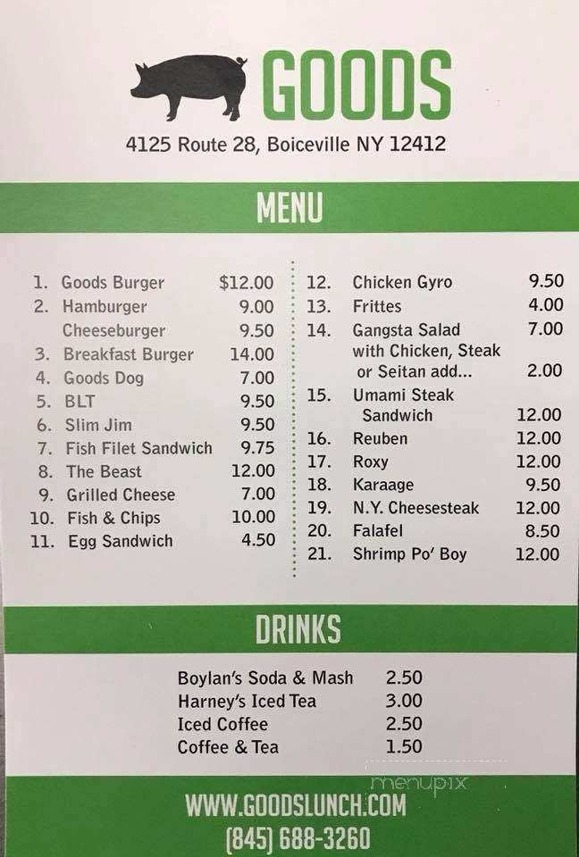 Goods Luncheonette - Boiceville, NY menu_pic