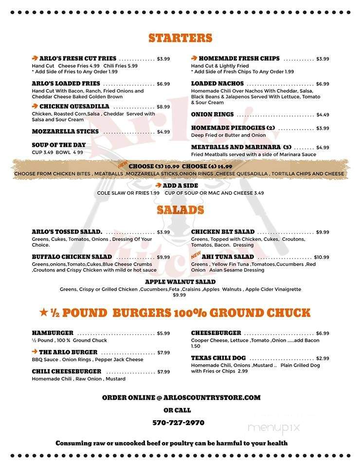 Arlo's Tavern - Union Dale, PA menu_pic
