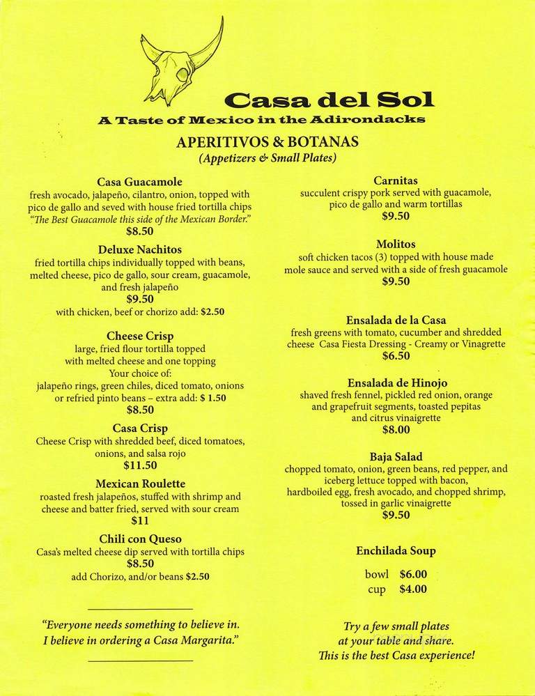 Casa Del Sol - Saranac Lake, NY menu_pic