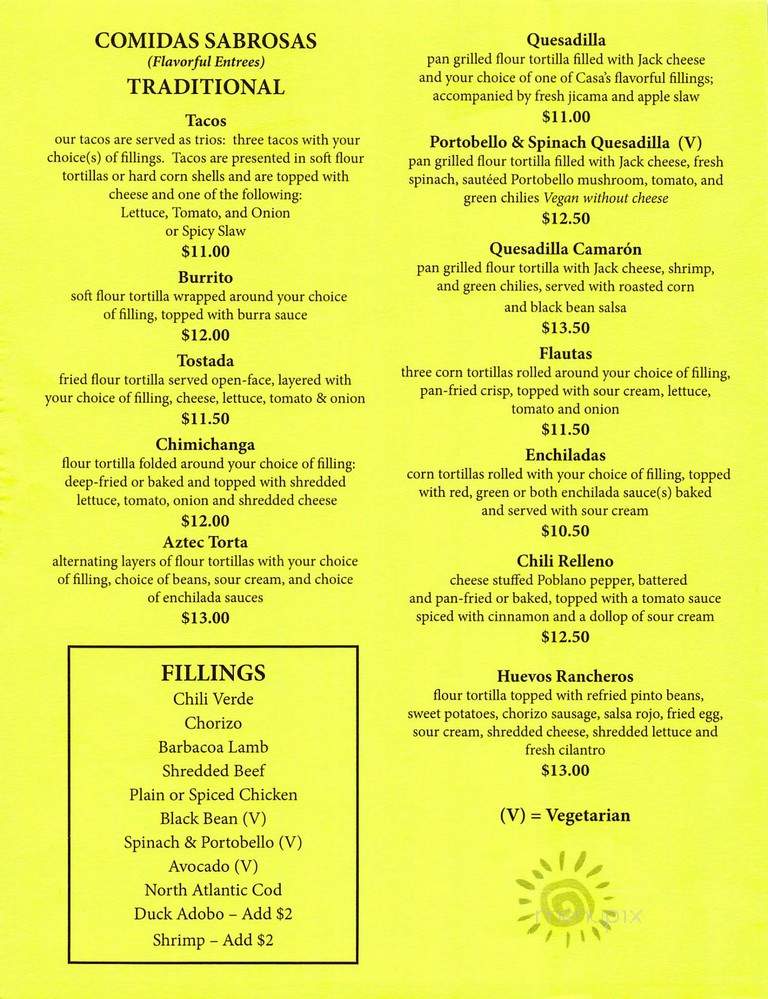Casa Del Sol - Saranac Lake, NY menu_pic