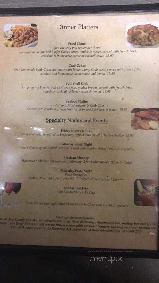 Tony Harper's Pizza and Clam Shack - Old Forge, NY menu_pic