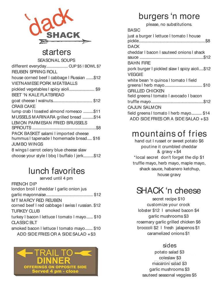 'Dack Shack - Lake Placid, NY menu_pic