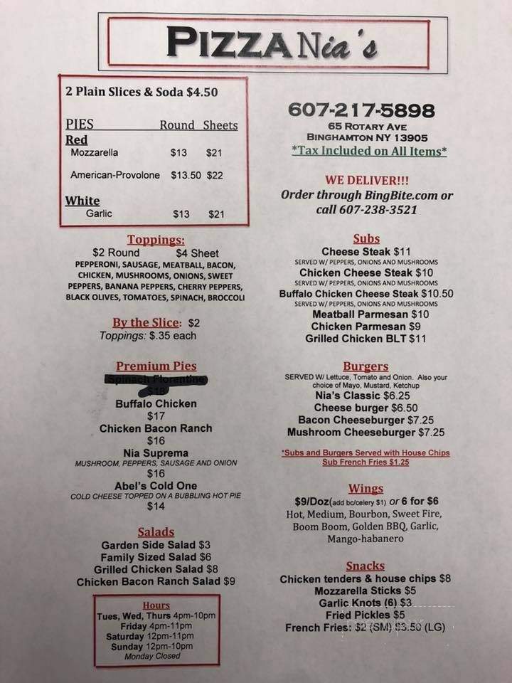 Pizza Nia's - Binghamton, NY menu_pic