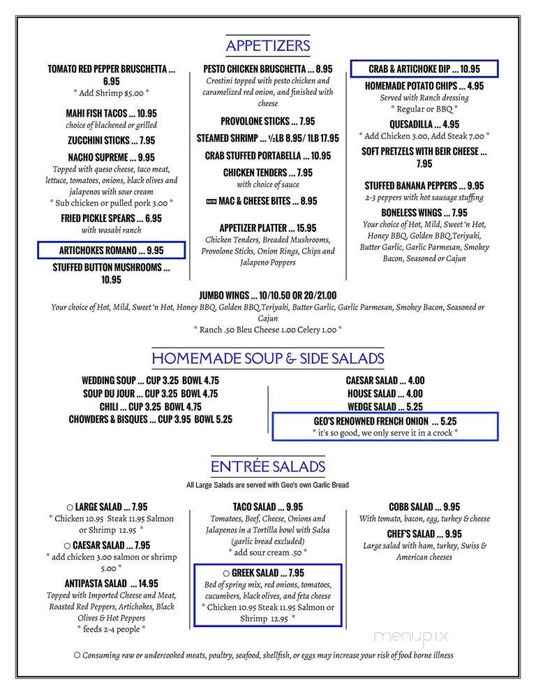 Geo's Restaurant and Lounge - Latrobe, PA menu_pic