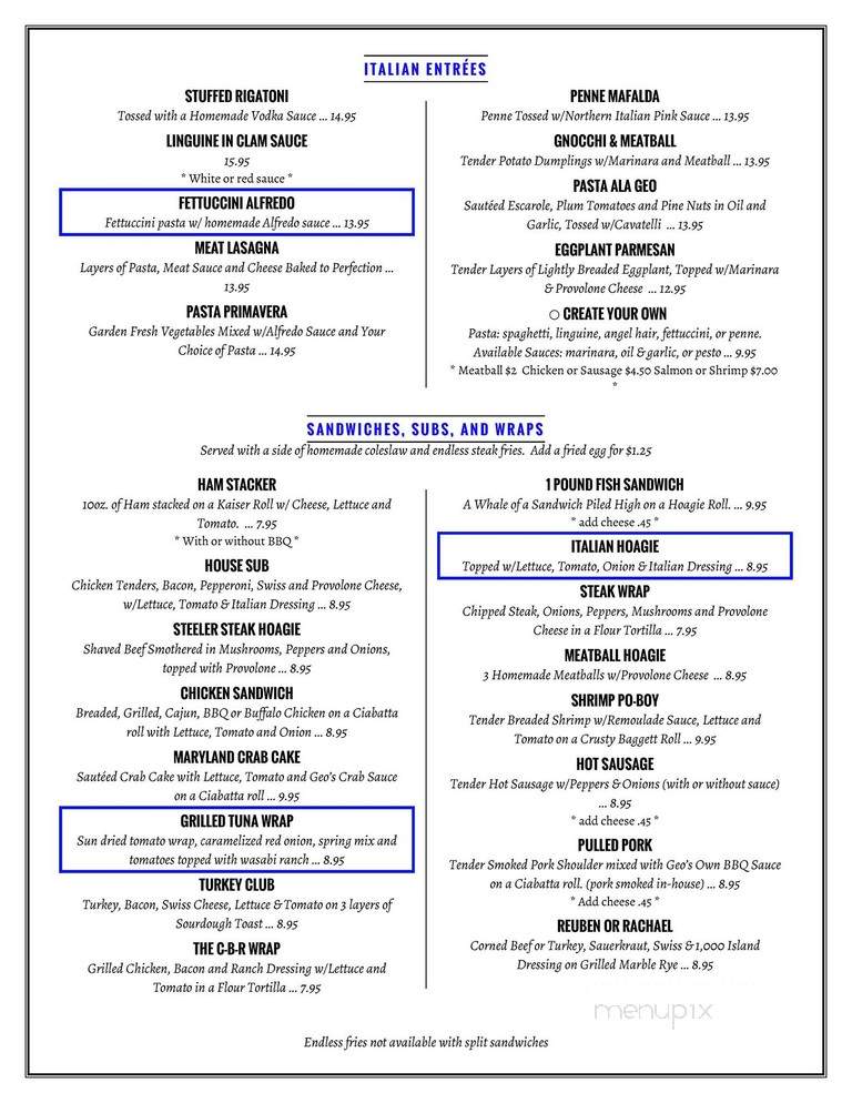 Geo's Restaurant and Lounge - Latrobe, PA menu_pic