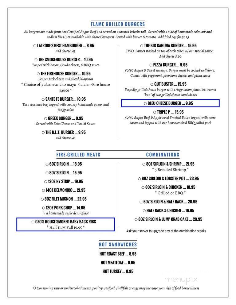 Geo's Restaurant and Lounge - Latrobe, PA menu_pic