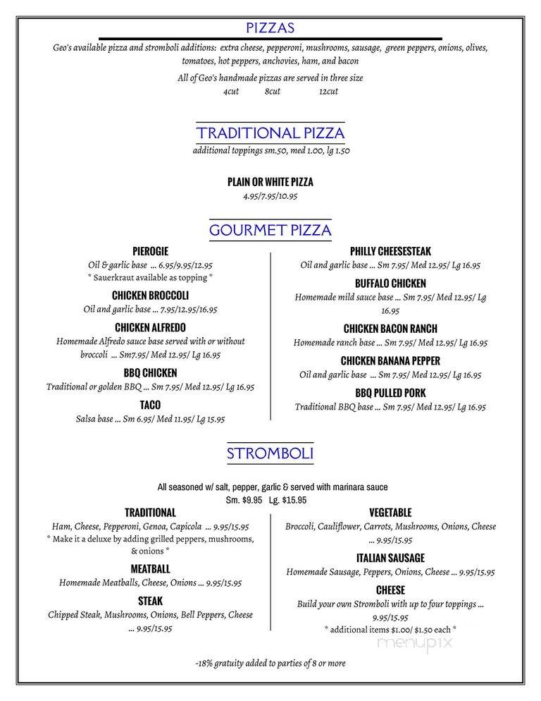 Geo's Restaurant and Lounge - Latrobe, PA menu_pic