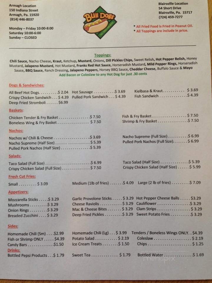 Bull Dogs - Blairsville, PA menu_pic