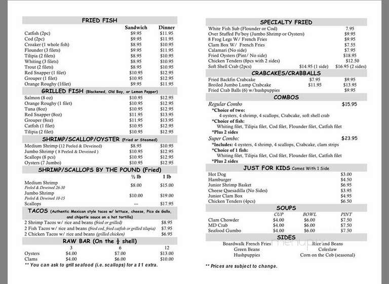 Just In Time Seafood - Martinsburg, WV menu_pic