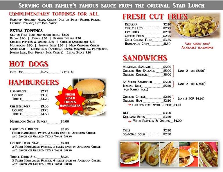 Frank's Star Lunch - Punxsutawney, PA menu_pic