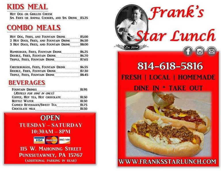 Frank's Star Lunch - Punxsutawney, PA menu_pic