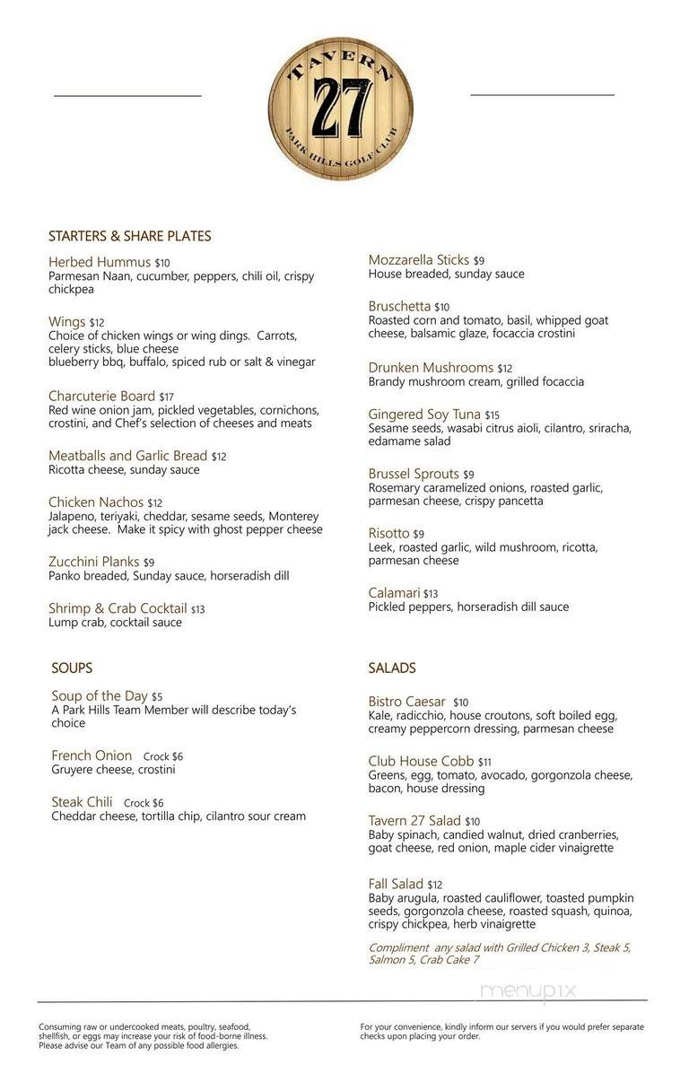 Tavern 27 - Altoona, PA menu_pic