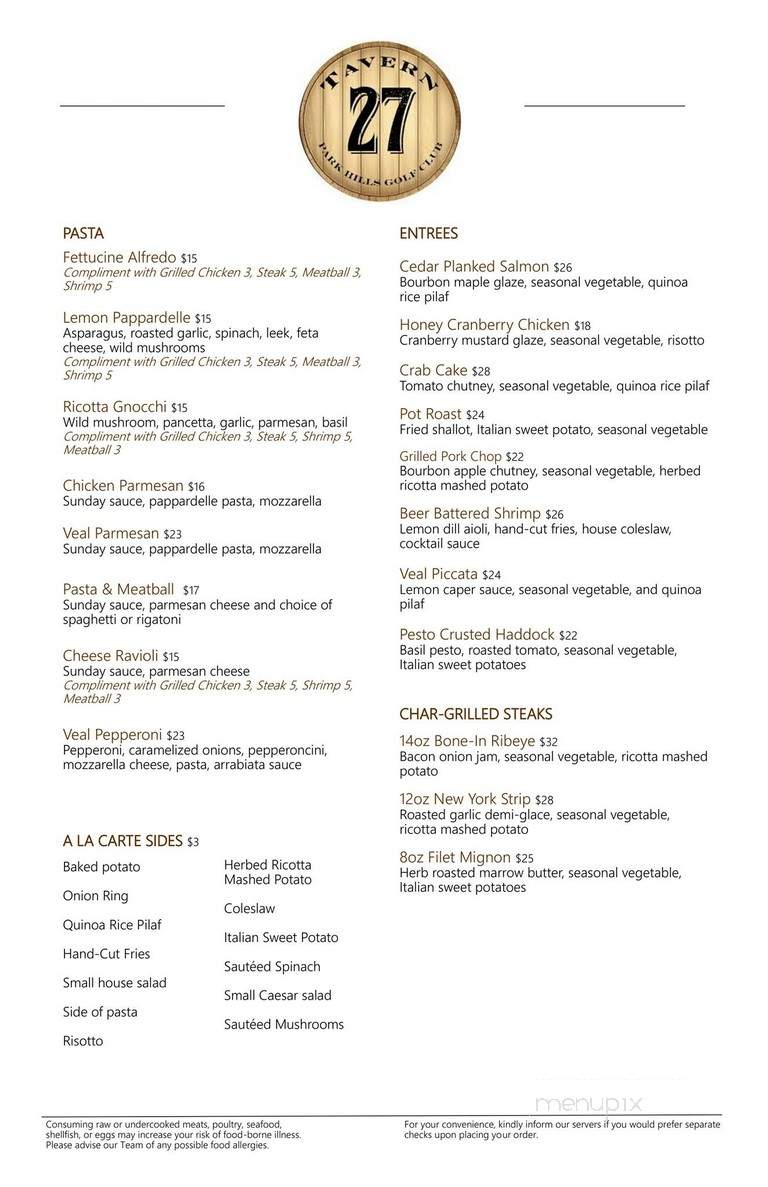 Tavern 27 - Altoona, PA menu_pic