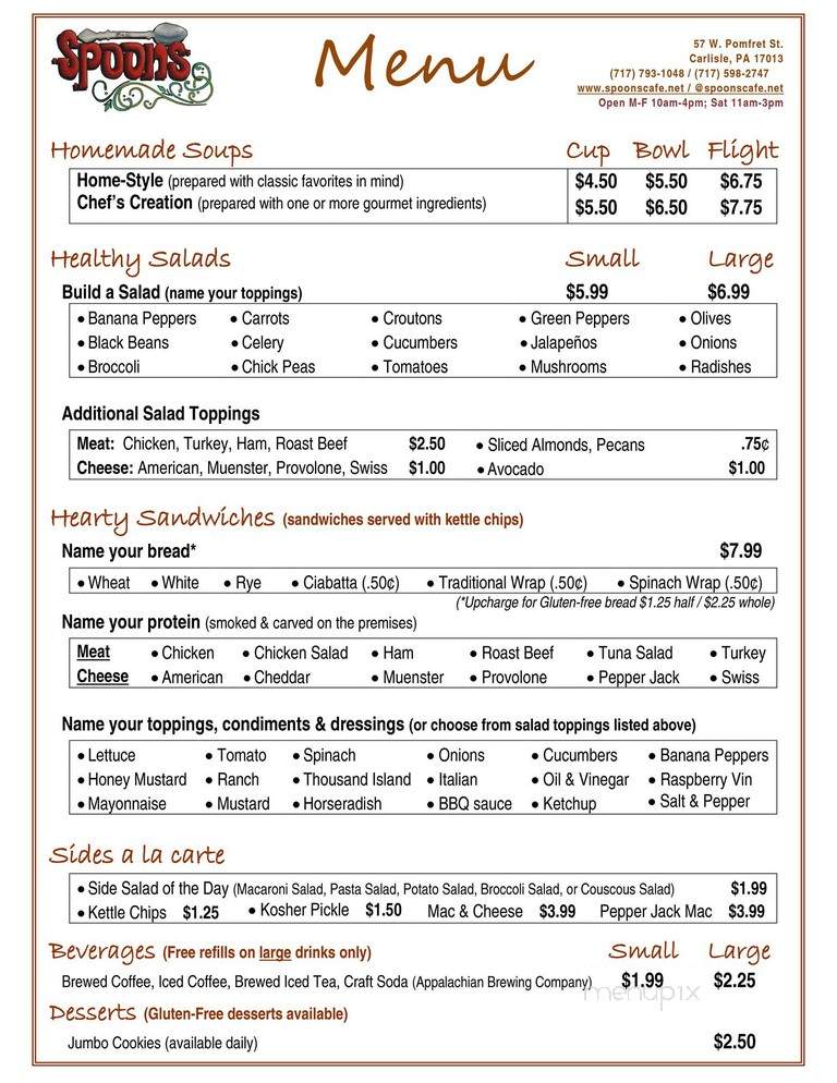 Spoons Cafe - Carlisle, PA menu_pic