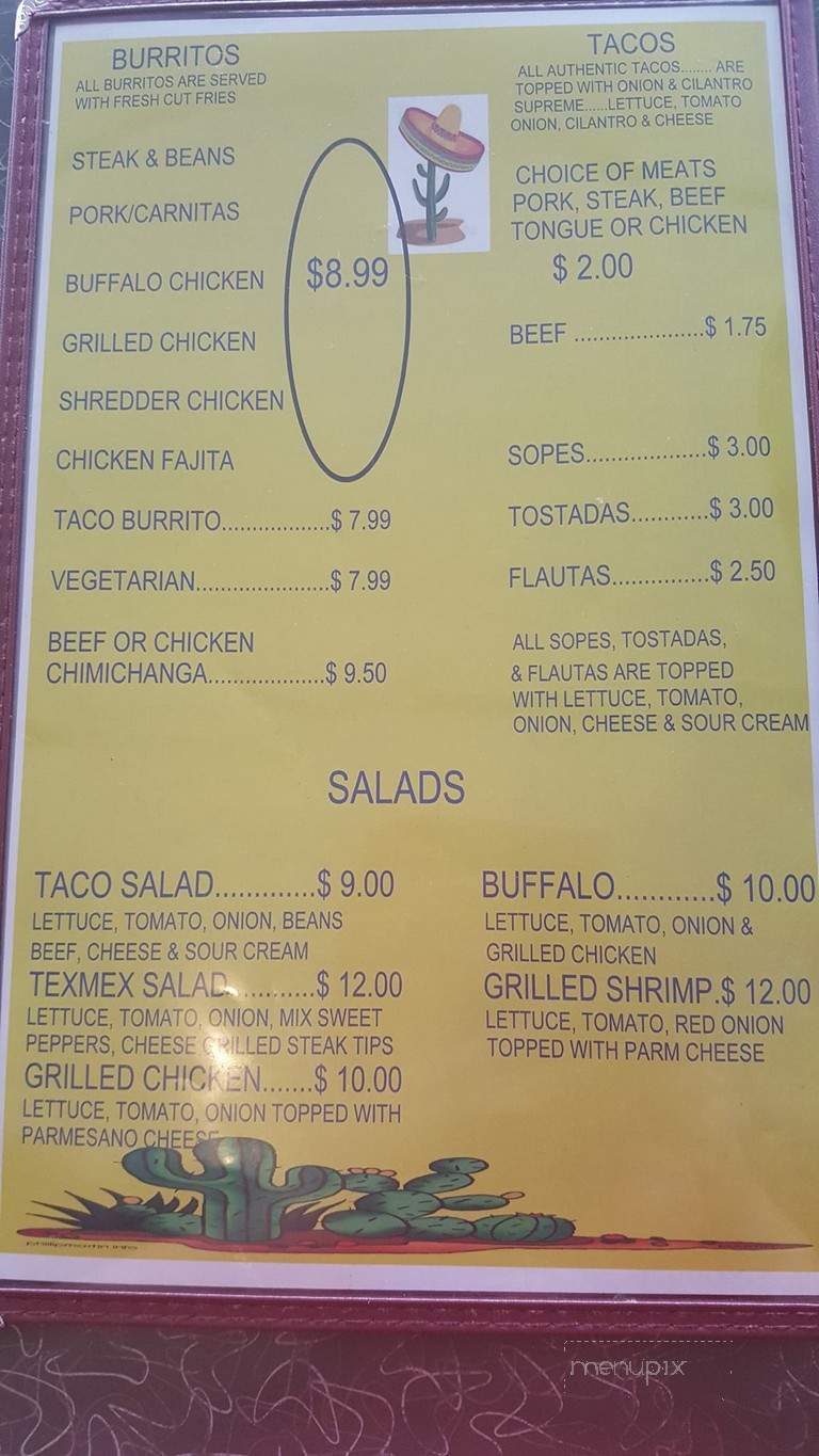 The Tex-Mex Diner - Pottsville, PA menu_pic