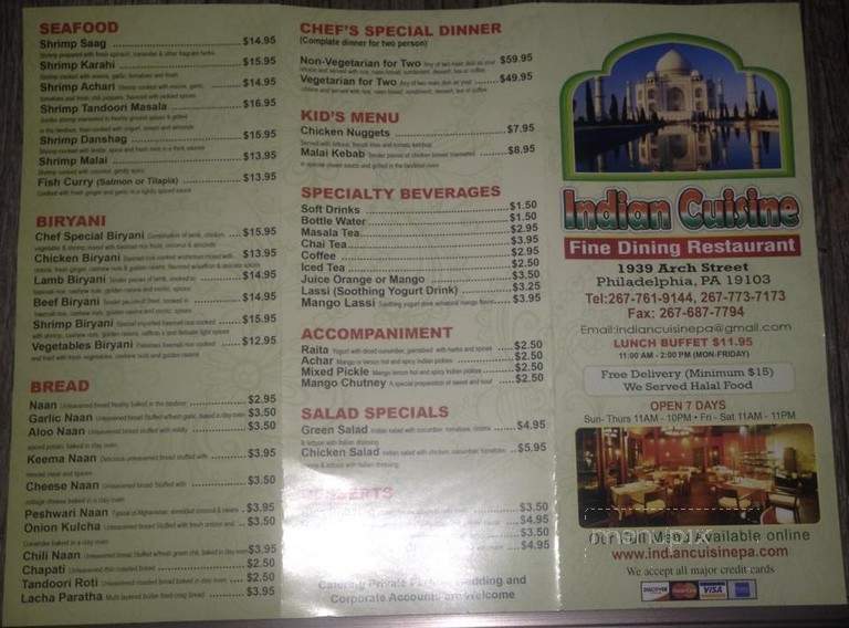 Indian Cuisine - Philadelphia, PA menu_pic
