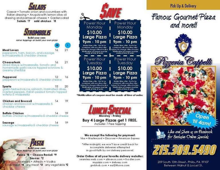 Pizzeria Cappelli - Philadelphia, PA menu_pic