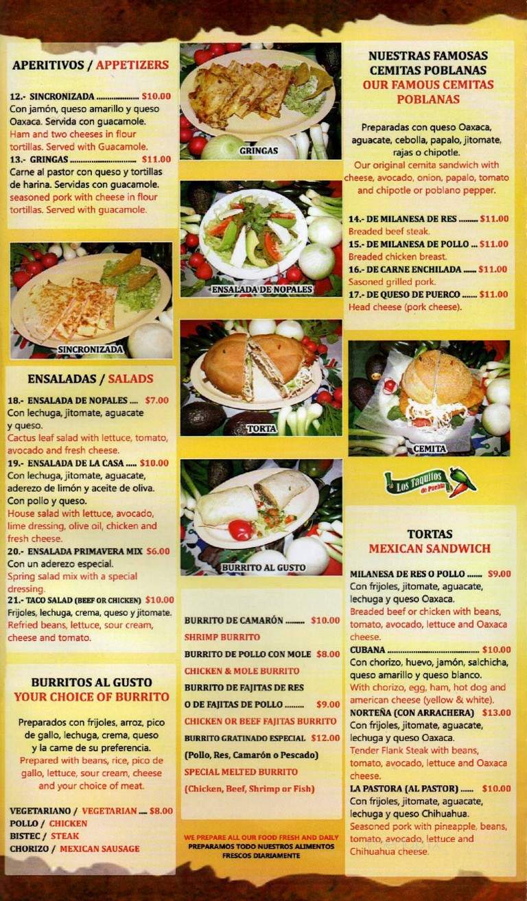 Taquitos de Puebla III - Philadelphia, PA menu_pic