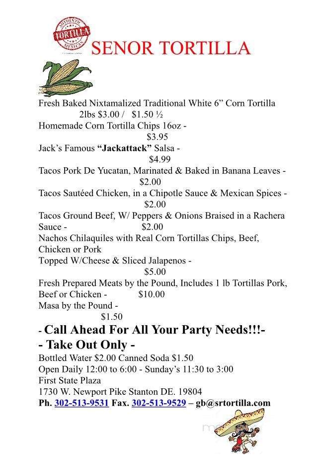 Senor Tortilla - Wilmington, DE menu_pic