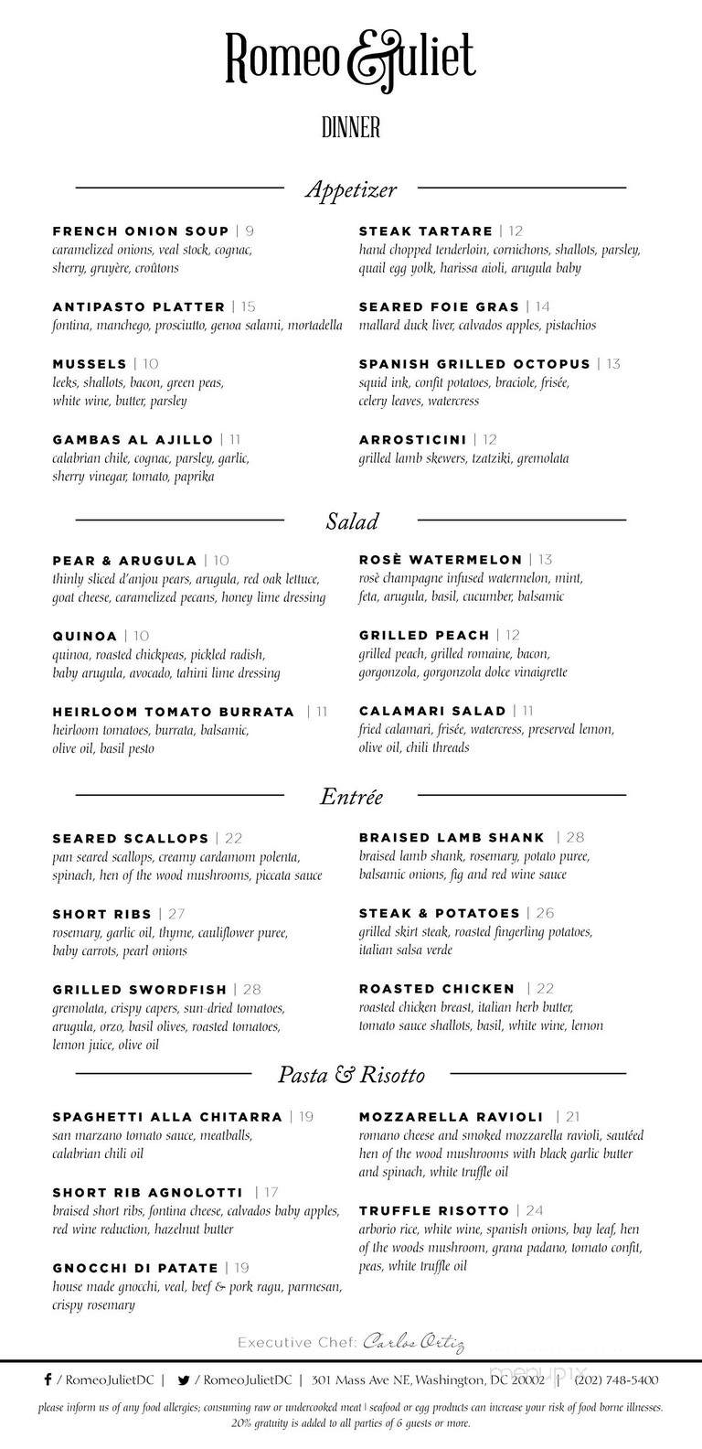 Romeo & Juliet - Washington, DC menu_pic