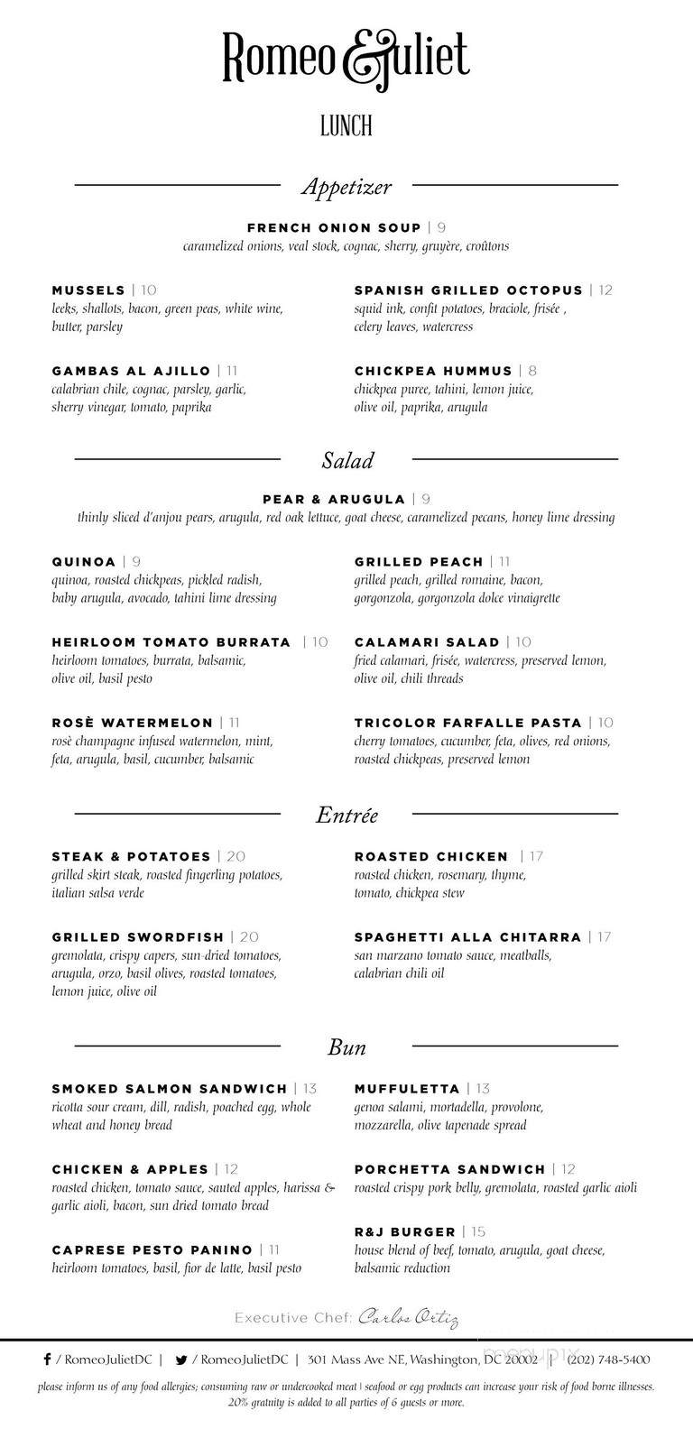 Romeo & Juliet - Washington, DC menu_pic