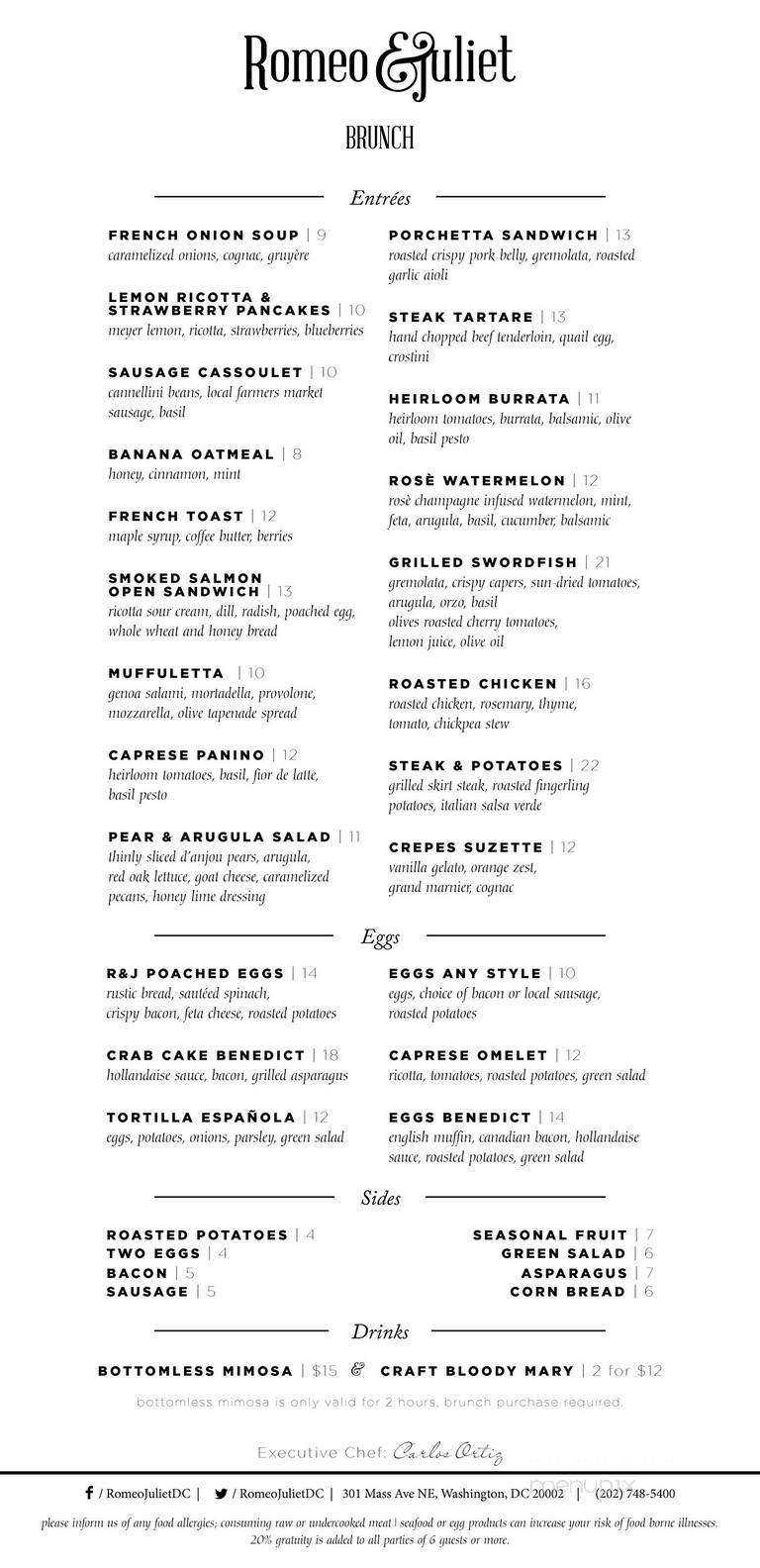Romeo & Juliet - Washington, DC menu_pic