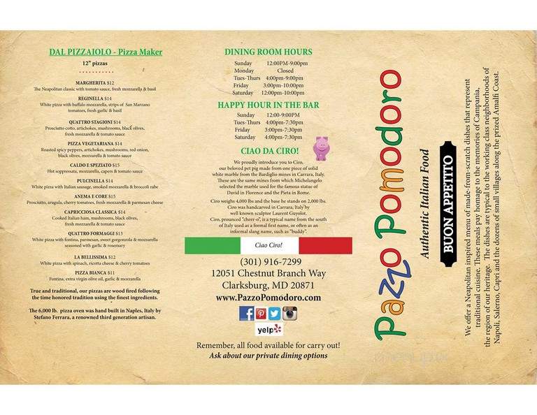 Pazzo Pomodoro - Clarksburg, MD menu_pic