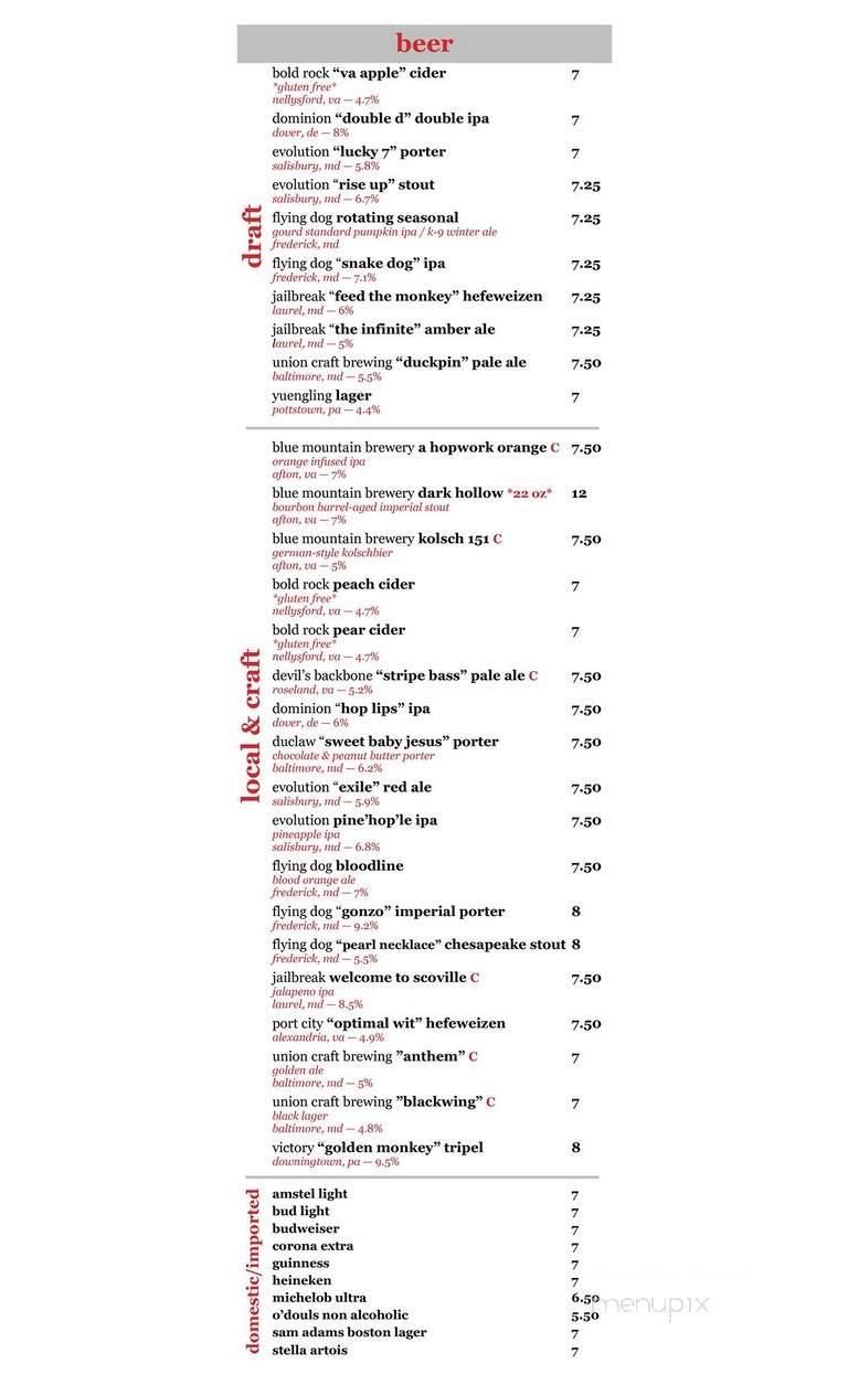 Hyatt Arlington-Key Bridge Terrace - Arlington, VA menu_pic