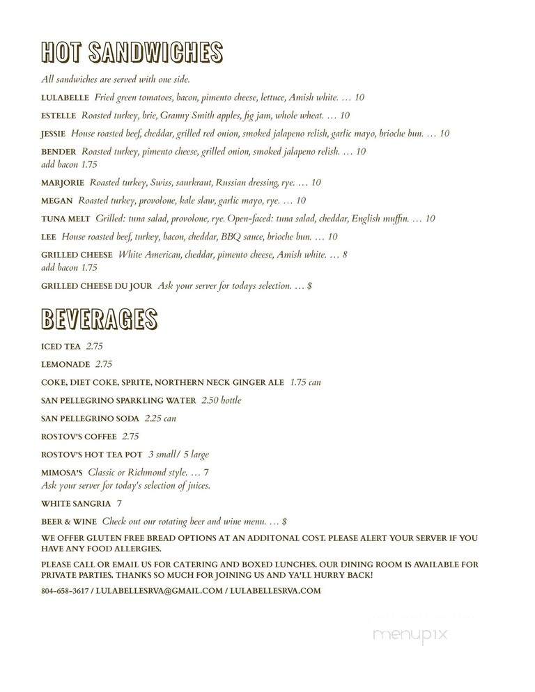 Lulabelles Cafe - Richmond, VA menu_pic