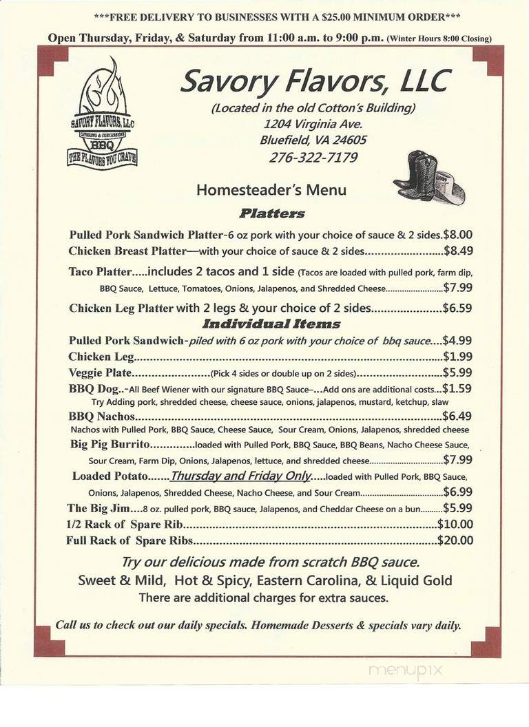 Savory Flavors - Bluefield, VA menu_pic