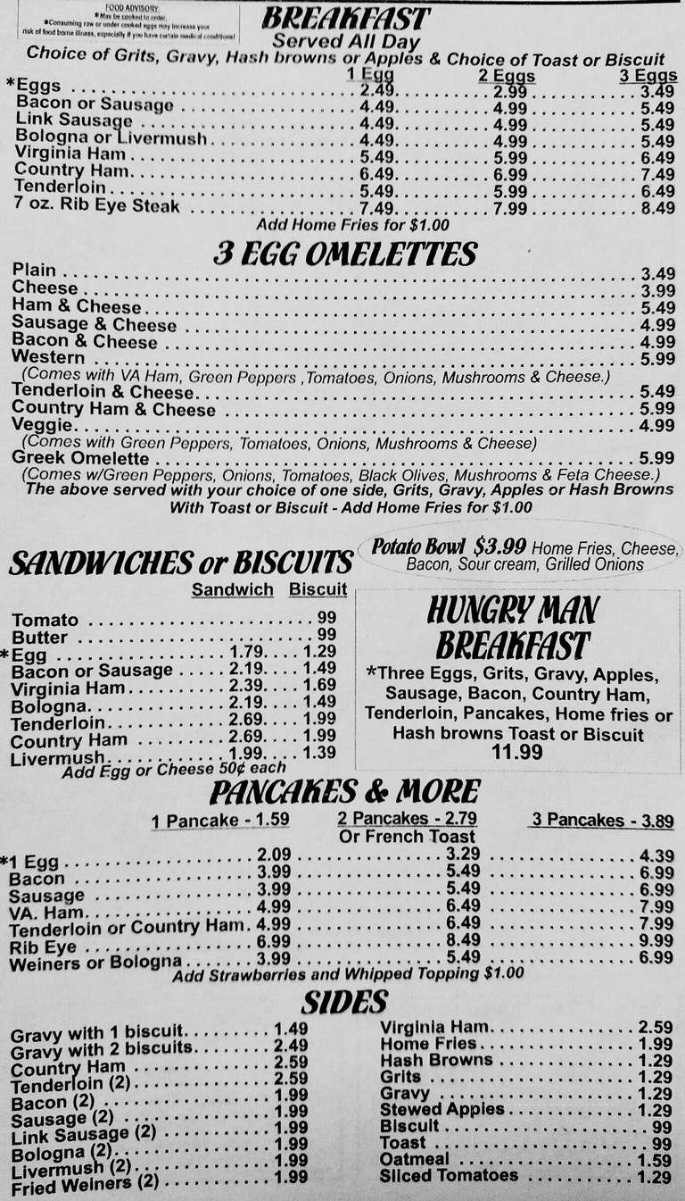 Creekside Cafe - Galax, VA menu_pic