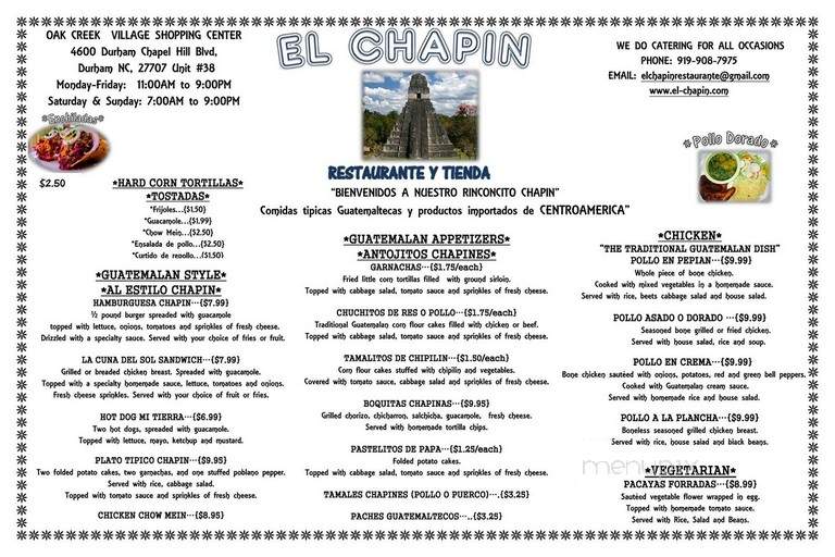 El Chapin - Durham, NC menu_pic