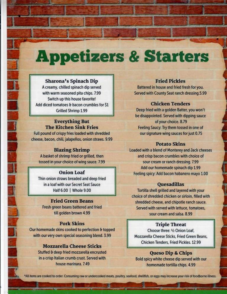 County Seat - Lillington, NC menu_pic