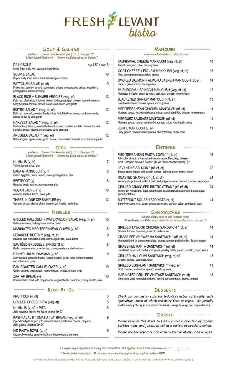Fresh Levant Bistro - Raleigh, NC menu_pic